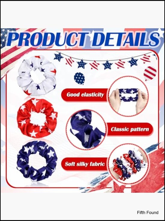 80 Satin Hair Scrunchies for Women - Patriotic Hair Ties Ponytail Holder